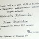 Zawiadomienie o ślubie Aleksandry Kaliszewskiej i Jana Rumińskiego, który się odbył 20 maja 1972 r.